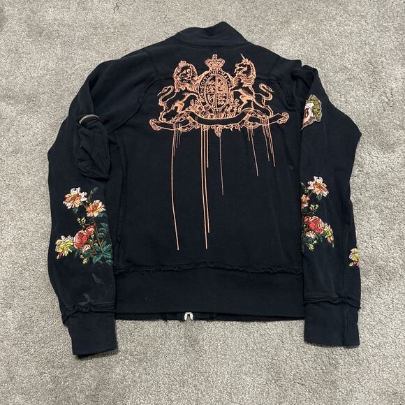 JWLA Johnny Was Black Chain Stitch AMOUR Lion Y2K Zip Sweatshirt Size Small - Picture 6 of 12